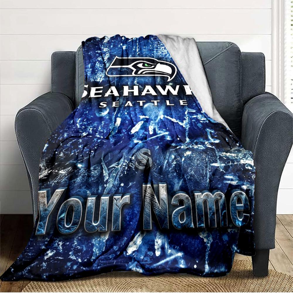 Name Custom Seattle Seahawks Logo Print Flannel Blanket High Quality Warm Comfortable Cover for All Seasons Perfect for Gifts Home Decor