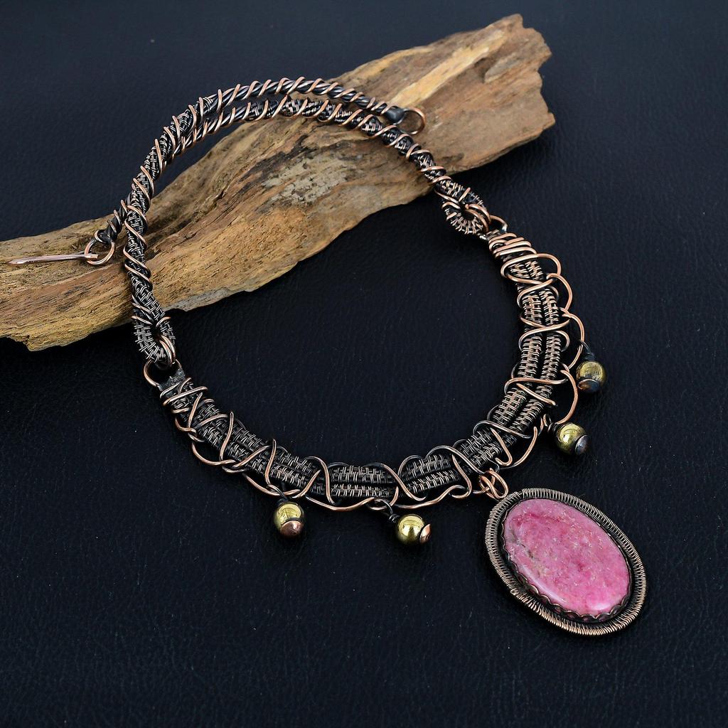 Rhodonite Necklace, Gemstone 999 Copper Wire Wrapped Necklace, Handmade Jewelry, Birthday And Anniversary Gift For Her