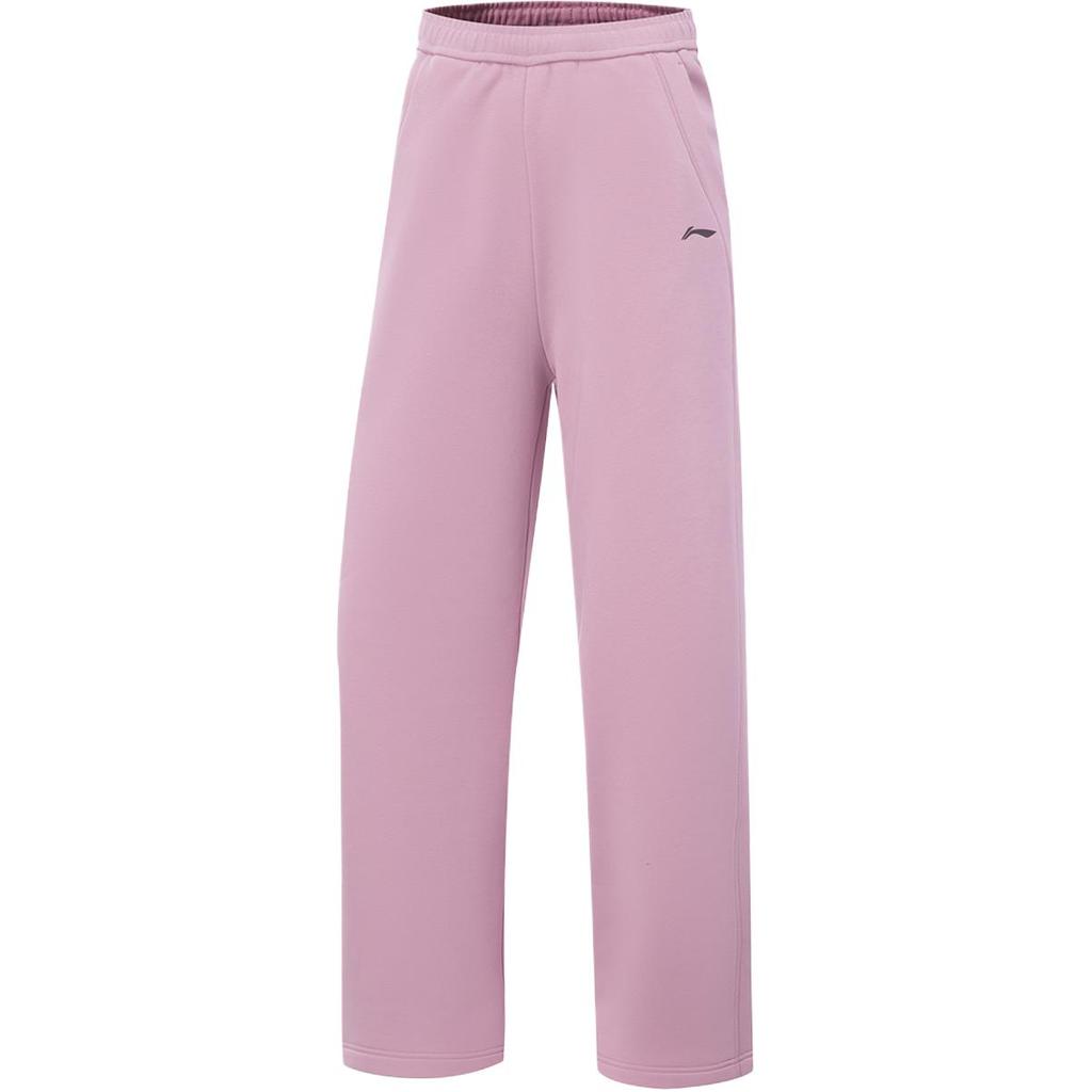 Li Ning Fitness Series Fleece Lined Warm Wide Leg Mid Rise Casual Fashion Knitted Sports Pants Women bottoms AKLV972-7