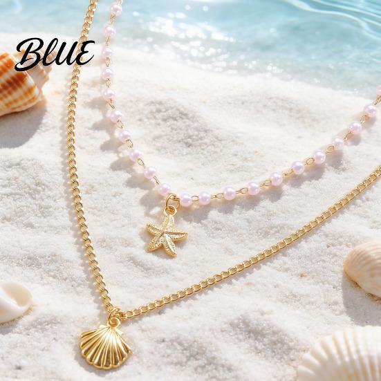 Layered Necklace Double Layer Shell Pendant Lightweight Hypoallergenic Women Faux