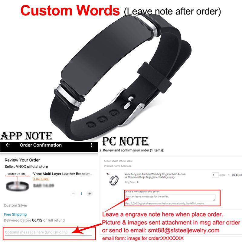 Vnox Casual Personalize Engrave Silicone Bracelets for Men Women Stainless Steel ID Tag Custom Sports Gifts Jewelry