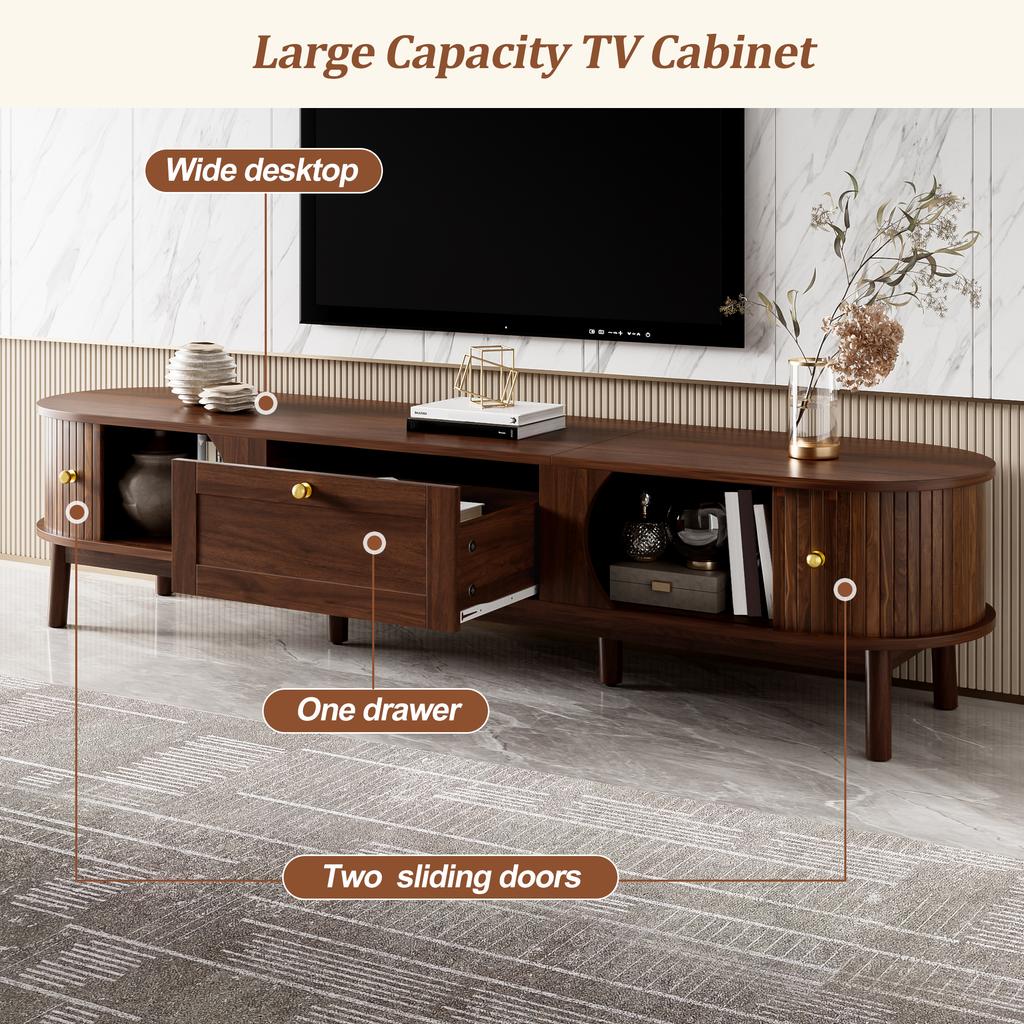 Modern TV Stand made of Solid Wood with Drawers, Classic Rounded Corners, Sturdy Wooden Legs, TV Stand with Storage Space for the Living Room.