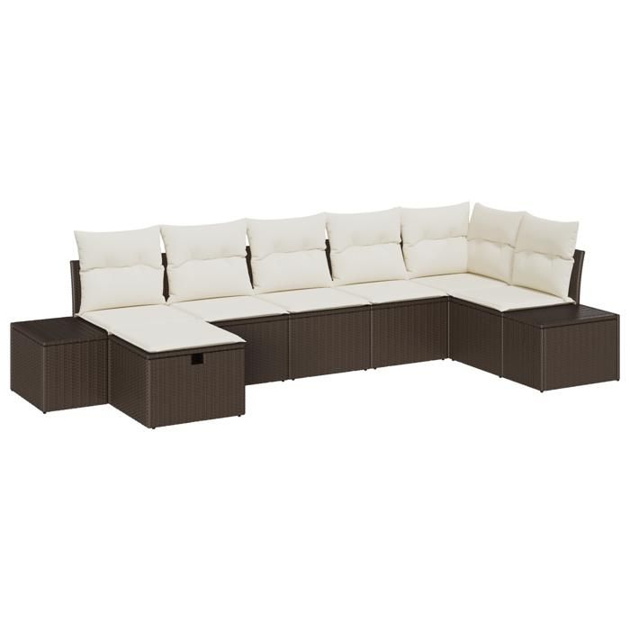 VidaXL Ensemble de canapé de jardin 7 pièces avec coussins en rotin poly marron 3360729
