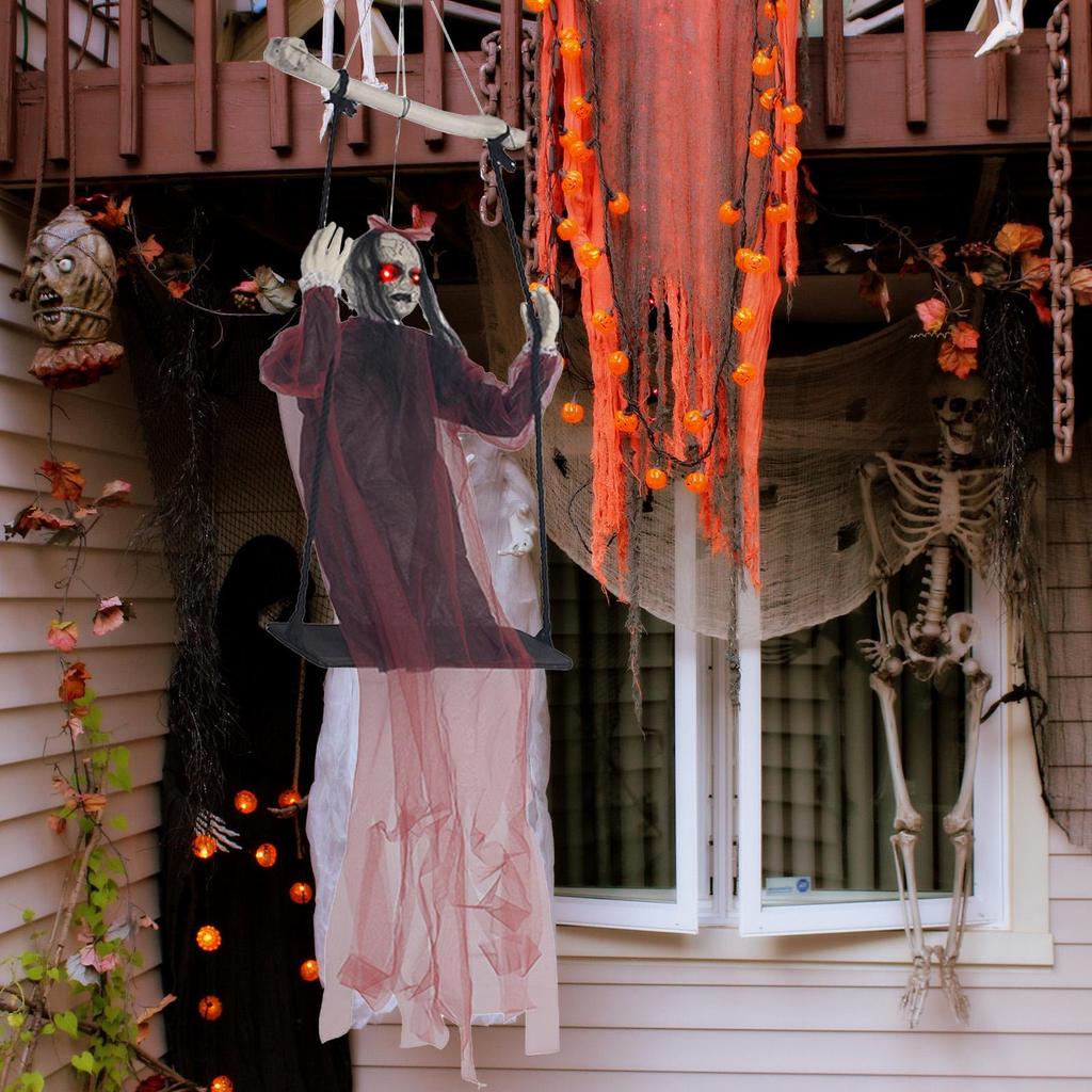 Halloween Swing Ghost Decoration Dynamic Suspension Design With Spooky Sound Effects Create A Thrillers Atmosphere Ghost Decor