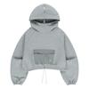 Crop Sweat Big Pocket Hoodie - Melange Grey