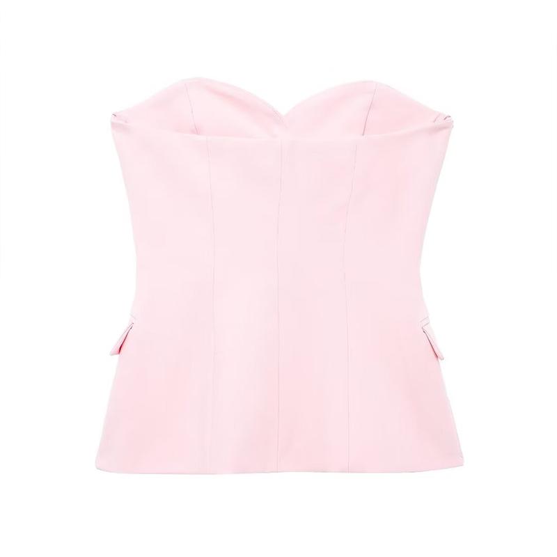 Elegant Solid Vest Pants Women Outfit Sexy Tube Single Breasted Pocket Tank Top Loose Zippers Trousers Summer Lady Outfit