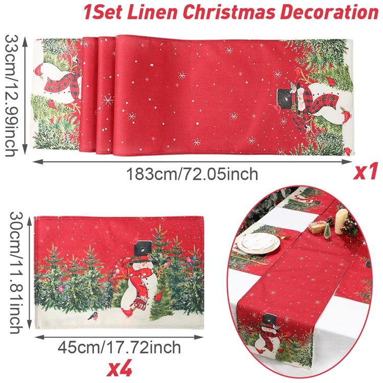 Christmas Table Runner and Placemat Set Merry Christmas Decoration for Home 2024 Xmas Ornaments Navidad Natal New Year Gift 2025