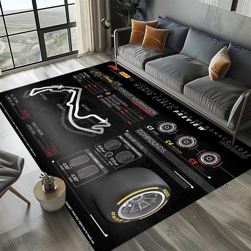 Alfombra Decorativa Tema Automovilismo Fórmula 1 Alfombra Amante de las Carreras Alfombra de Cuatro Estaciones Impresa con Circuito F1 Imola Monaco para Habitación Sofá
