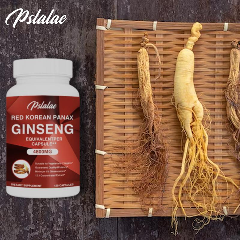 Pslalae RED KOREAN PANAX GINSENG, 120 Vegan Capsules, Muscle Building, Focus and Mood Support, 1% Ginsenosides