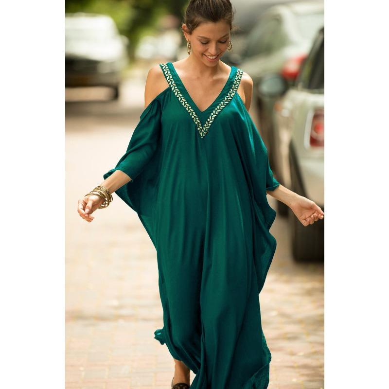 Dame Mote Vår Høst Blomstermønster Trykk Langermet V-Hals Løs Midje Hverdagskjoler