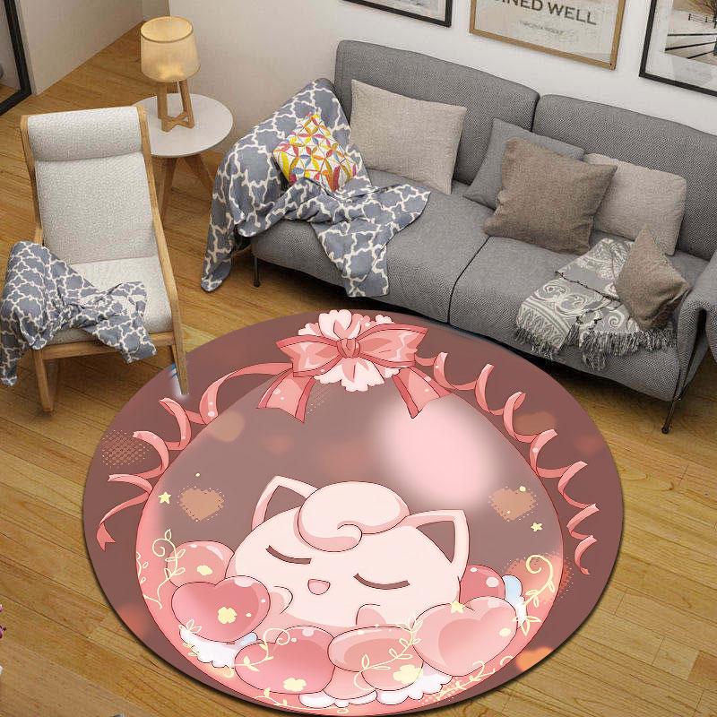 Jigglypuff Pokémon Sleeping in a Crystal Egg Round Rug, Soft Pink Dreamy Style Design, Soft Non-Slip Washable Area Mat, Soft Touch