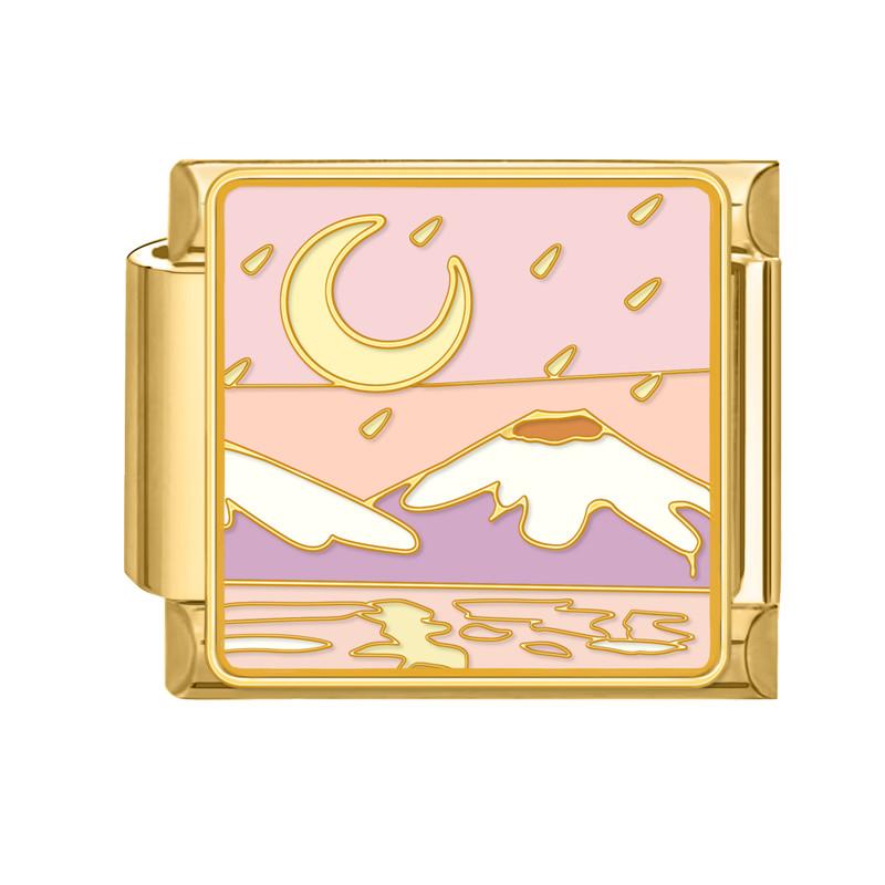 Y2K Gold Color Bear Cat Blue Sky Rose Flowers Moon Italian Charm Link Fit 9MM Stainless Steel Bracelet Women DIY Making Gifts