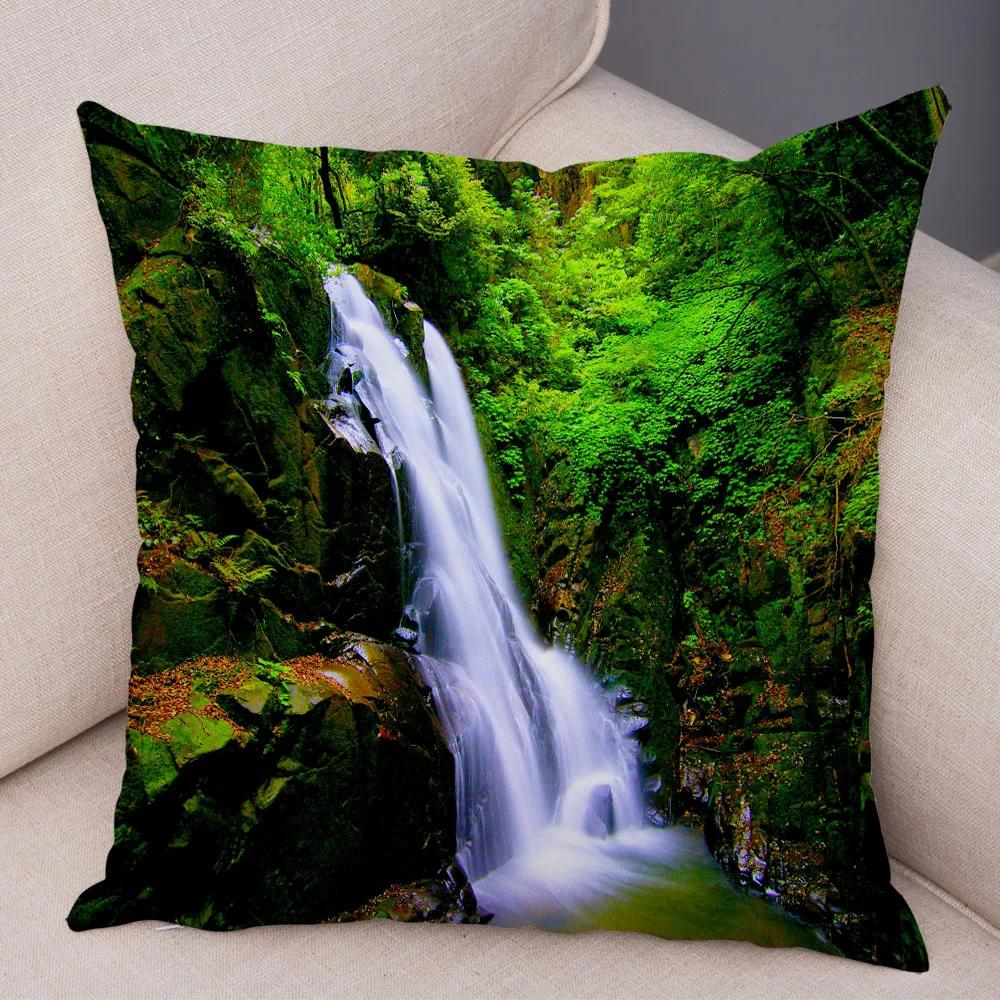 Waterfall Printed Pillow Case for Home Sofa Children Room Decor Beautiful Scenery Pillowcase Soft Plush Cushion Cover 45x45cm