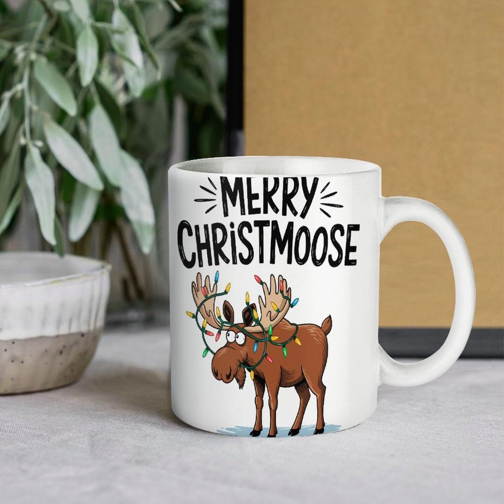 11oz White Ceramic Cup with Glossy Printed Sides and Durable Feel, Ideal for Coffee, Tea, Cocoa and Simple Daily Drink Breaks