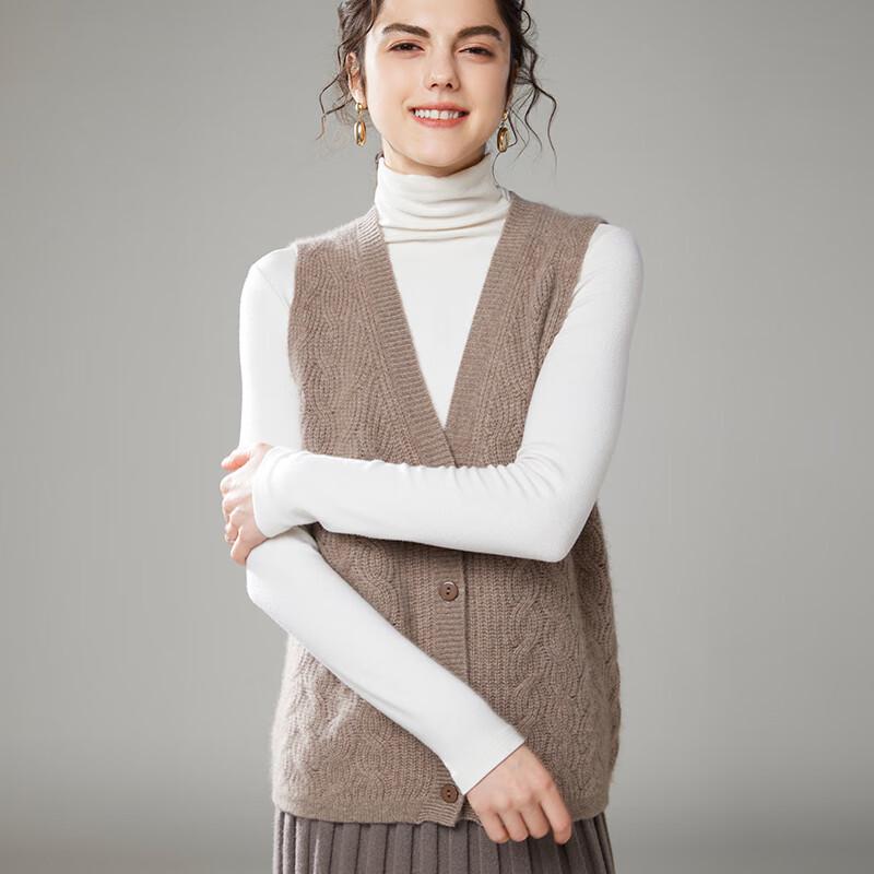 Fanzhen Women's Sleeveless V-Neck Cashmere Blend Cardigan Vest