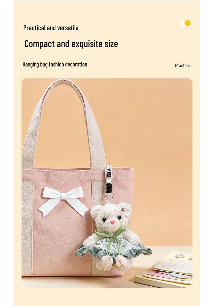 Adorable Little Bear Plush Pendant for Girls' Bags – Moe Style Doll with Flower Skirt Keychain Gift