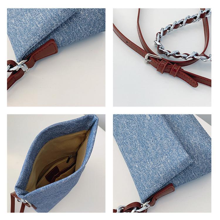 IELGY Fashionable Denim Underarm Bag High-End Chain Shoulder Messenger Bag All-Match Small Square Bag