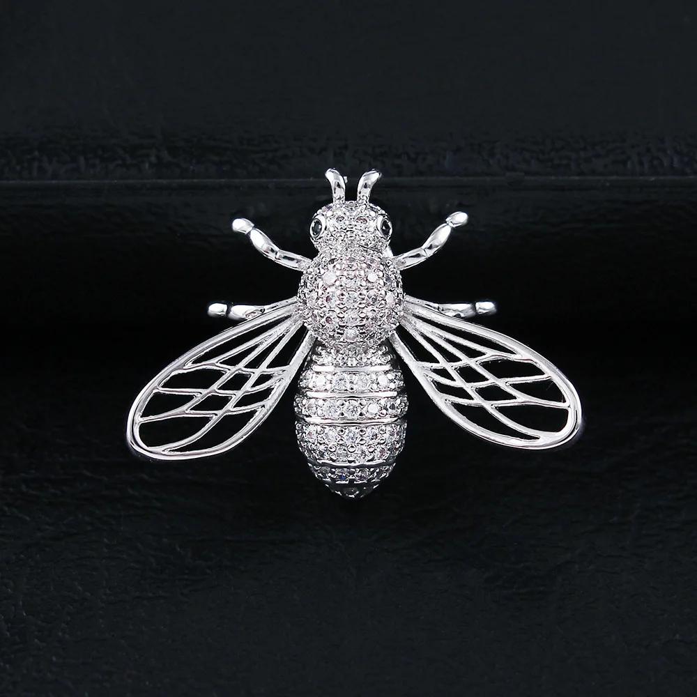 Trendy Animal Crystal Bee Brooch Metal Zircon Lapel Pins Men's Suit Shirt Small Collar Pin Corsage Jewelry for Women Accessories