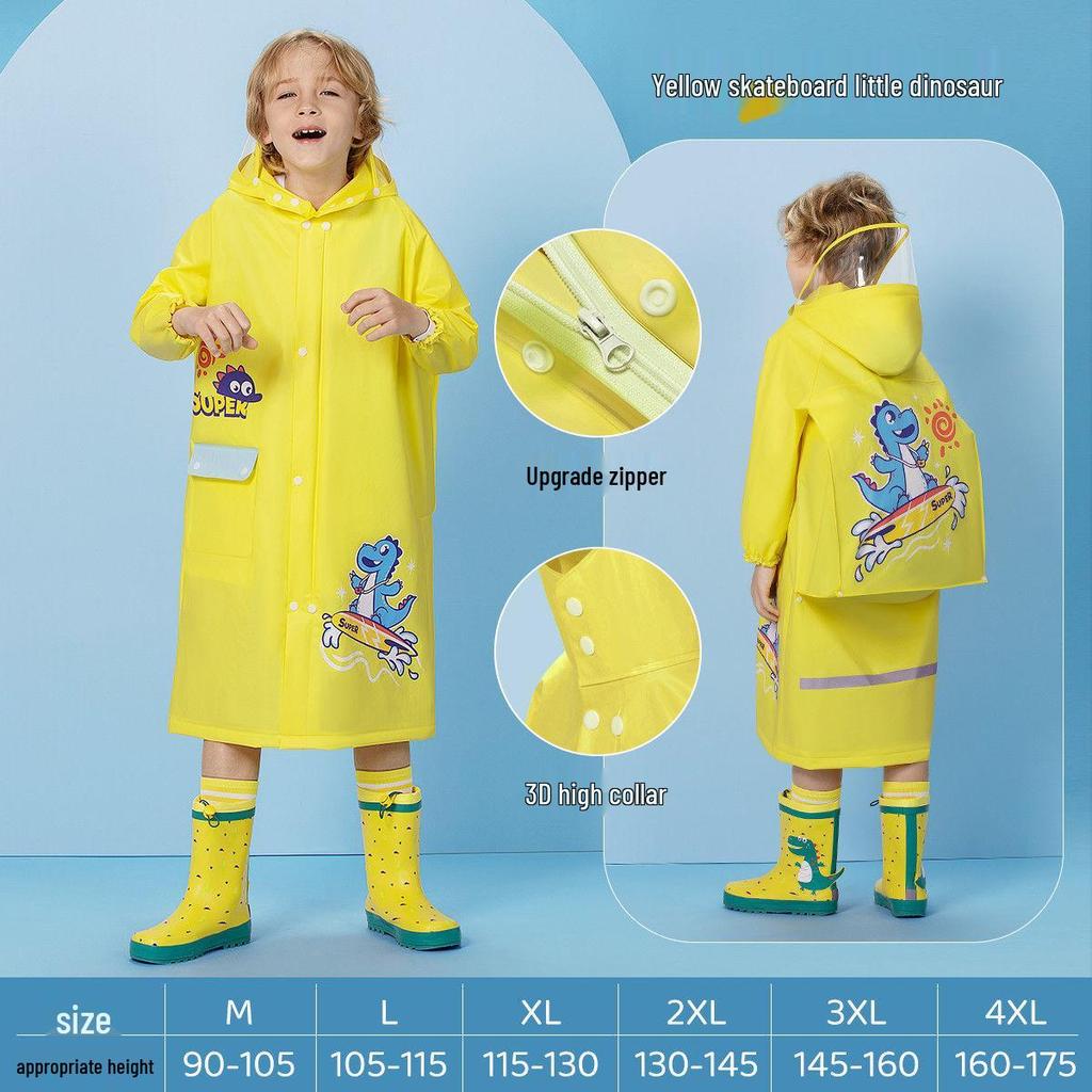 Children's Cartoon Rain Poncho with Backpack Slot for Kids