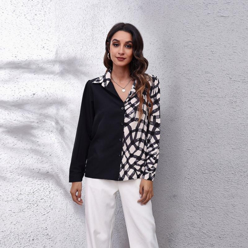 

Женская рубашка с длинным рукавом и узором «пузырь» в клетку на весну и осень XL