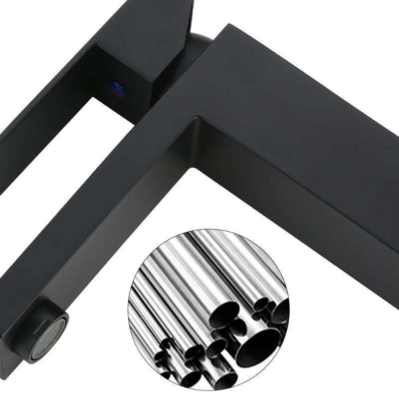 Stainless Steel Square Bathroom Faucet, Single Hole Cold and Hot Water Basin Mixer Tap, Modern Washbasin Sink Faucet for Vanity