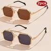 1/2pcs New Double Beam Metal Large Frame Polygon Sunglasses Fashion Women Men Sun Glasses Black Brown Mirror Eyewear UV400