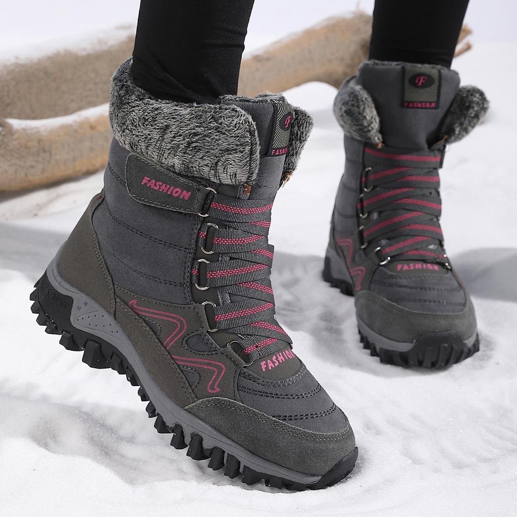 New Winter Women Snow Boots Fur Plush Keep Warm Ankle Boots Waterproof High Top Shoes Outdoor Non-Slip Hiking Boots Work Shoes