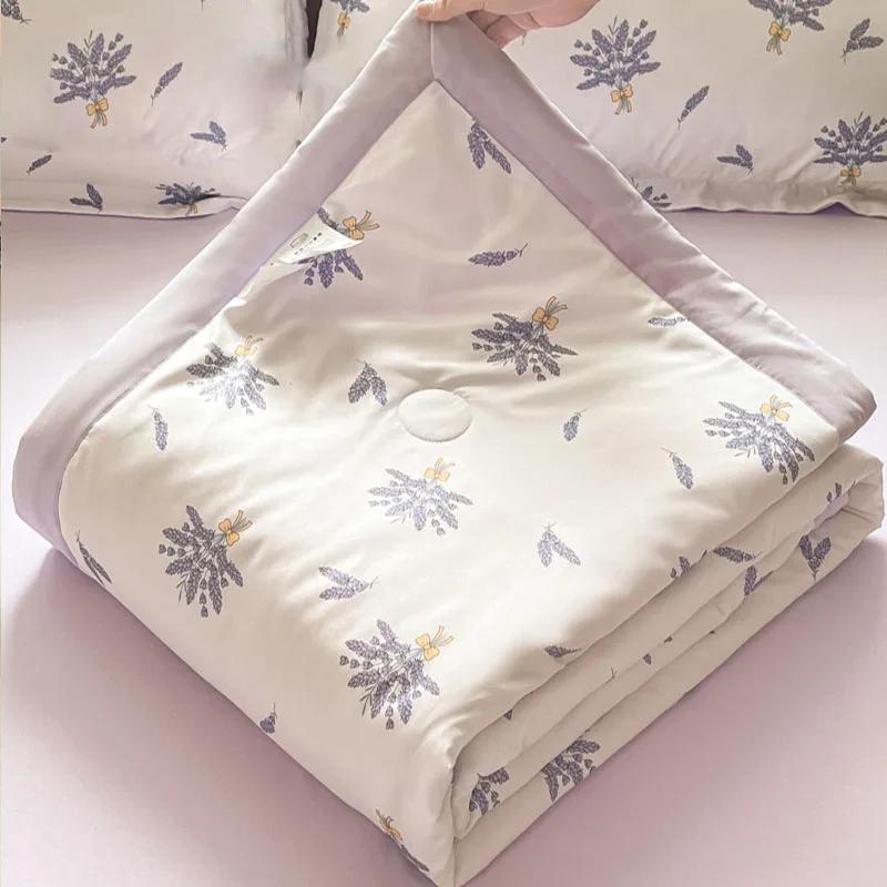 Fashion Flower Print Cool Blanket for Summer Light Skin Friendly Air Conditioner Comforter Single Double Bed Home Decor Quilt