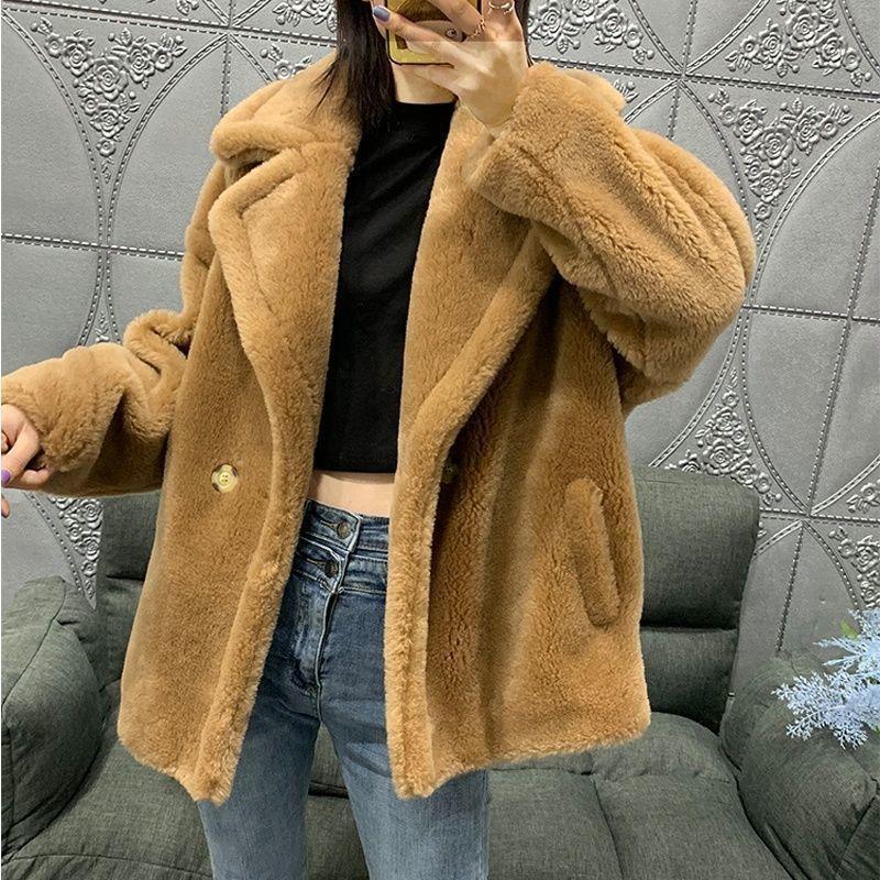 Neuer körniger Imitationslammfellmantel Damen Schafschur verdickt warm kurzer modischer Mantel