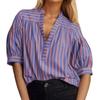 Fashion Loose Striped Lantern Short Sleeve Summer Shirt Women Loose Casual Simple Blouse Office Ladies Elegant Basic Streetwear Women's Clothing