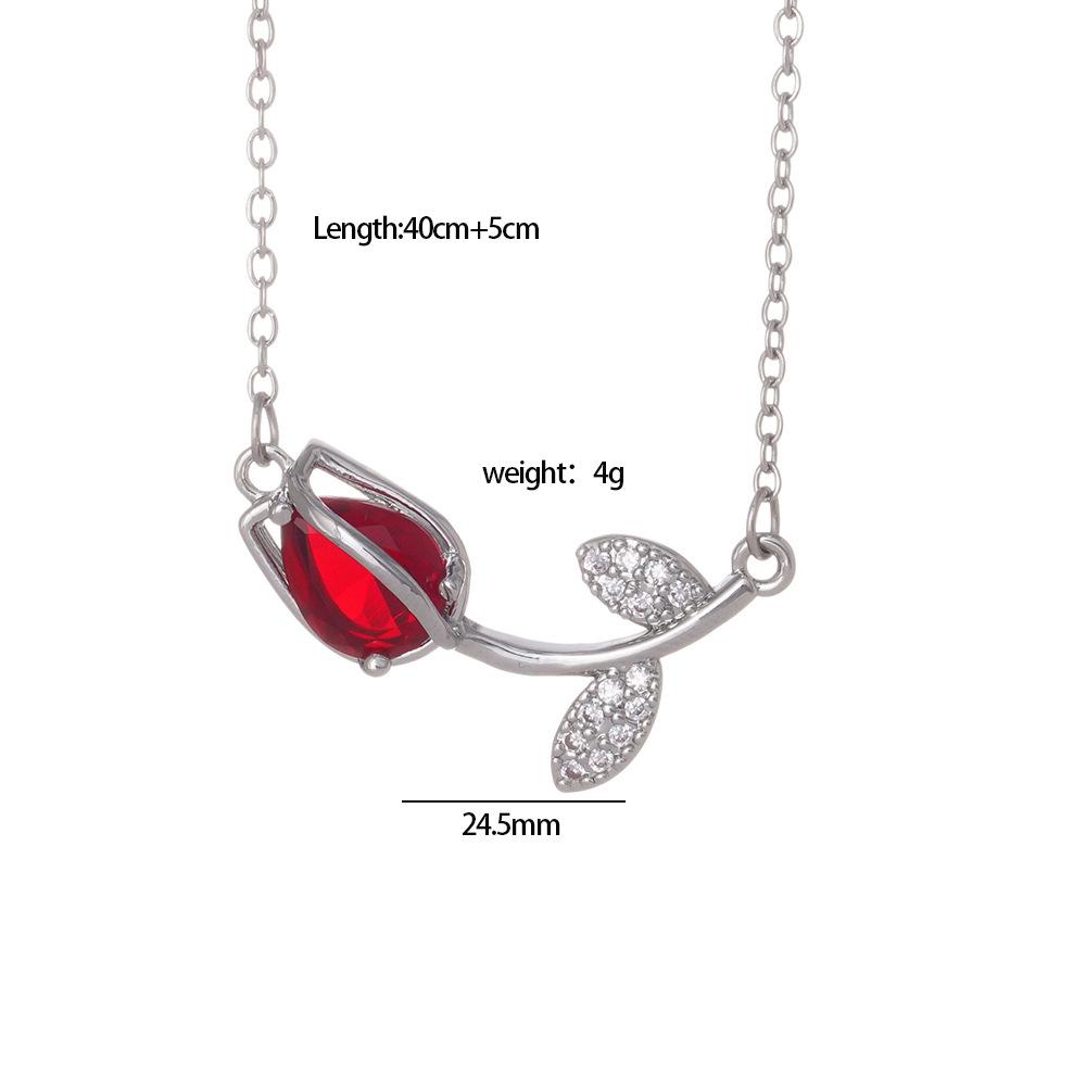 Sweet Colorful Zircon Tulip Pendant Necklaces for Women Girls Stainless Steel Chain Choker Trendy Jewelry Accessories Gifts