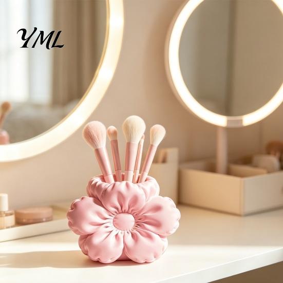 Cute Aesthetic Desk Decor Satin Flower Pen Holder, Petal Design Organizer, Durable Unique Floral Accessory PLA Desktop Storage Container, for