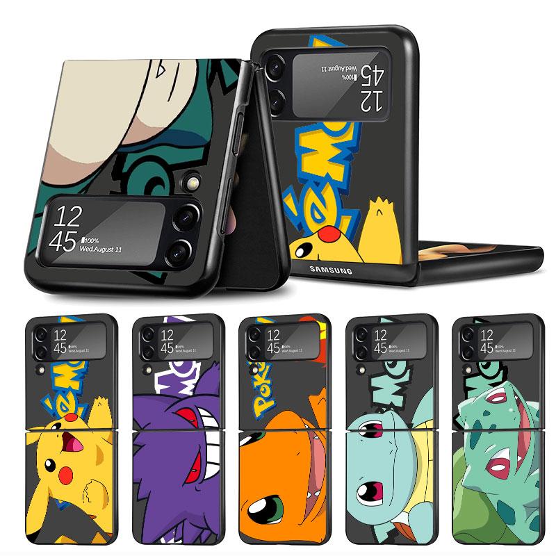 

Pokemon Pikachu Cell Case For Samsung Galaxy Z Flip 3 5G 4 Fashion Z Flip3 Luxury Black Hard Back Phone Coque Cover