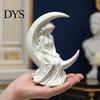 Literary Style Statue Moon Goddess Fairy Figurine, Matte White Sculpture, 3D Printed PLA Bookshelf Ornaments Winged Statue, Mystical Fantasy
