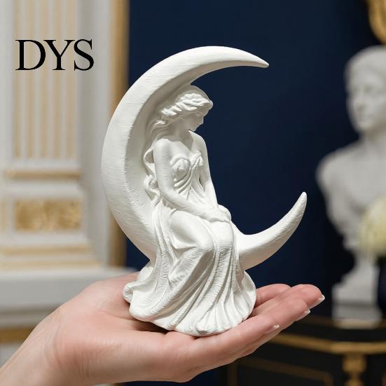 Literary Style Statue Moon Goddess Fairy Figurine, Matte White Sculpture, 3D Printed PLA Bookshelf Ornaments Winged Statue, Mystical Fantasy