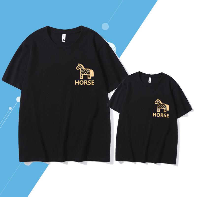 2026 Year of the Horse Red Family T-shirts – Pure Cotton Parent-Child Sets for Six, Short Sleeve with Little Horse Logo.