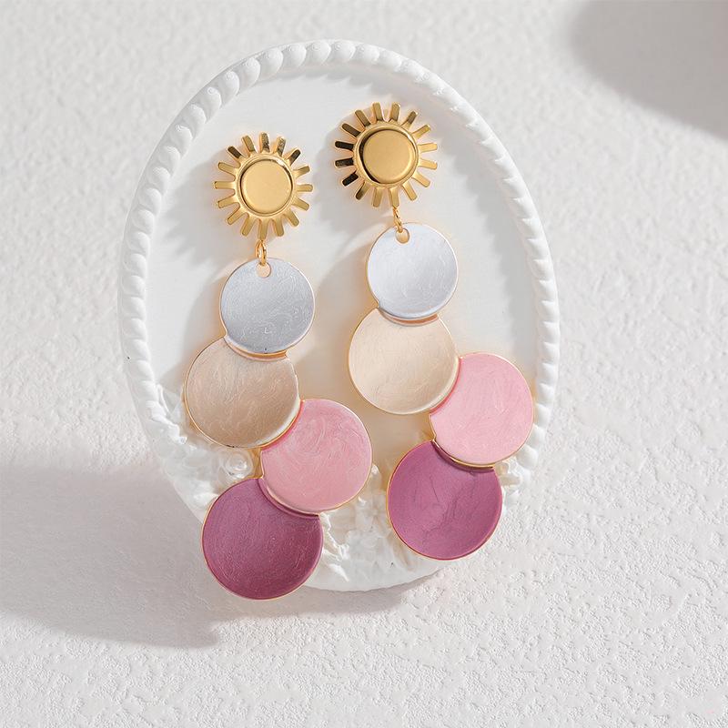 Chinese Geometric Tassel Earrings: Colorful Round Discs, 18k Gold Stainless Steel, New Year Design