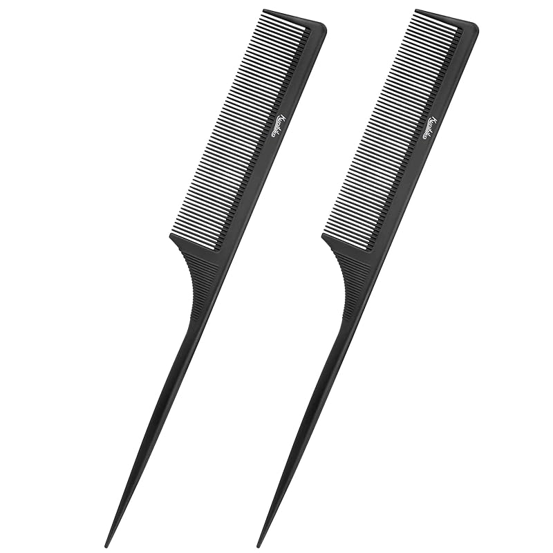 2Pcs Rat Tail Comb Parting Combs for Women, Fine Tooth Parting Tip Carbon Fiber Root Teasing Anti Static Hair Comb for Styling (Green,Black) 2Pcs Black