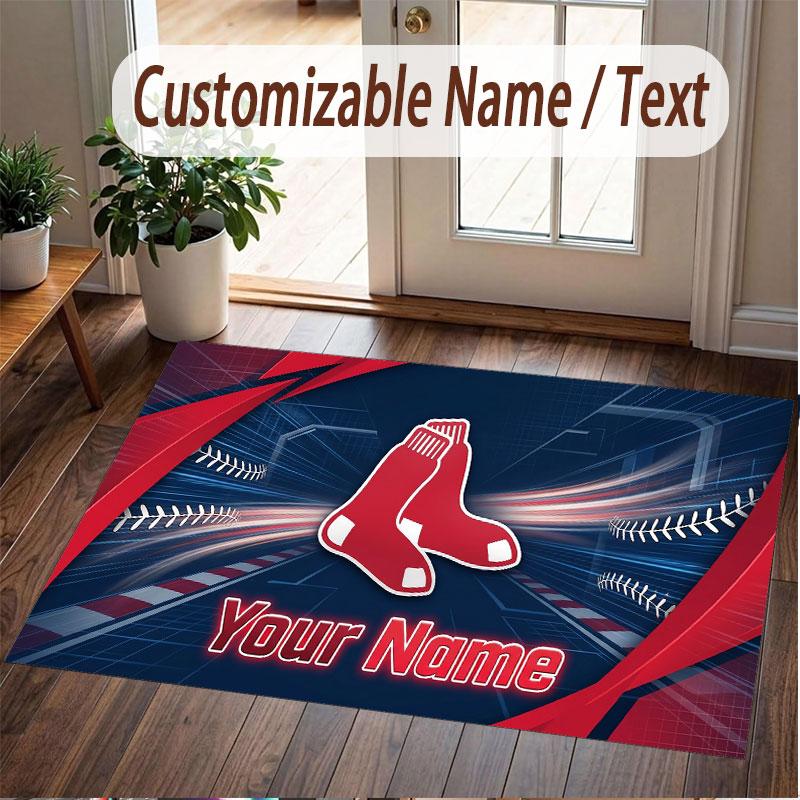 Custom Rug Boston Red Sox Pattern Print Name Text Soft Non‑Slip Floor Carpet for Home Indoor Decoration