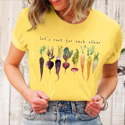 Camiseta Creativa con Estampado de Rábano para Mujer, Camiseta Divertida Casual de Cuello Redondo y Manga Corta, Camiseta de Verano para Mujer