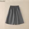 ZANZEA Womens Casual Solid Color Loose A-line Wide Leg Capris Pants