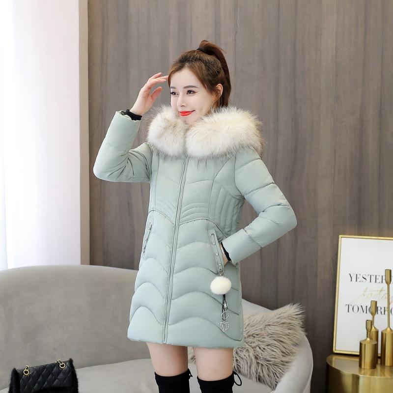 Péřová bunda Bavlněná bunda pro ženy Střední délka Zimní Hrubá Límec z umělé kožešiny Bavlněná bunda