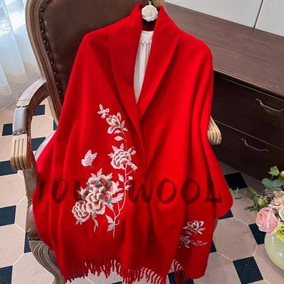 Wool Embroidery Shawls Female Designer Women Winter Scarf Pashmina Flower Bufandas Foulard Warm Hijab Wraps Travel Stoles