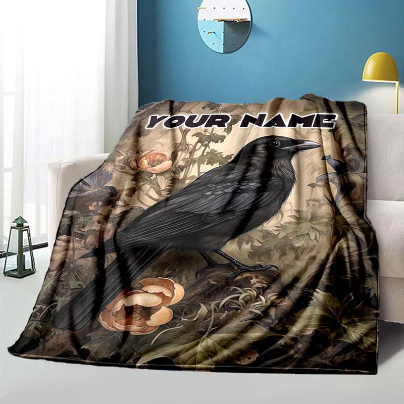 1PC Custom Name Raven Garden Flannel Blanket Versatile,all-season Throw Suitable for the Living Room,bedroom,camping,travel,and Gift