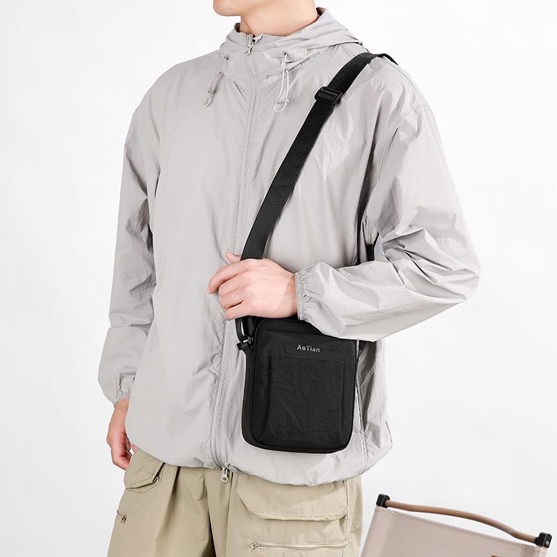 Men's Lightweight Nylon Crossbody Bag Small Vertical Shoulder Sling Bag for Travel Daily Commute