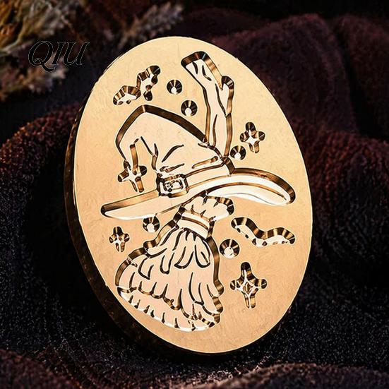 Wax Seal Head Replacement Halloween Themed Brass Stamp Head, Pumpkin Ghost Witch Bat Engraved Hand Account Decoration Sealing for Envelope Journal