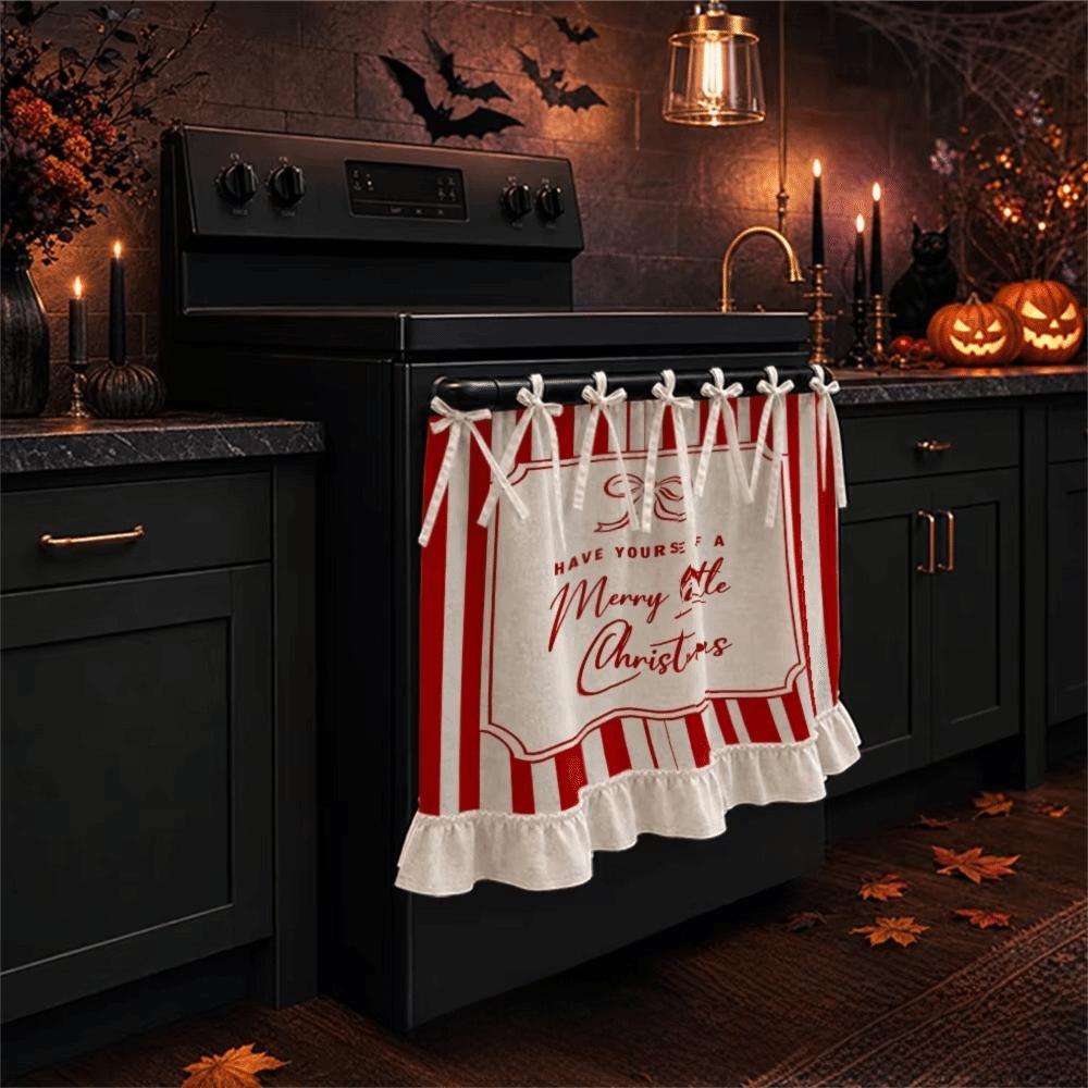 Decorative Kitchen Stove Curtain Lace-up Design Cabinet Curtain Christmas Oven Curtain Partition