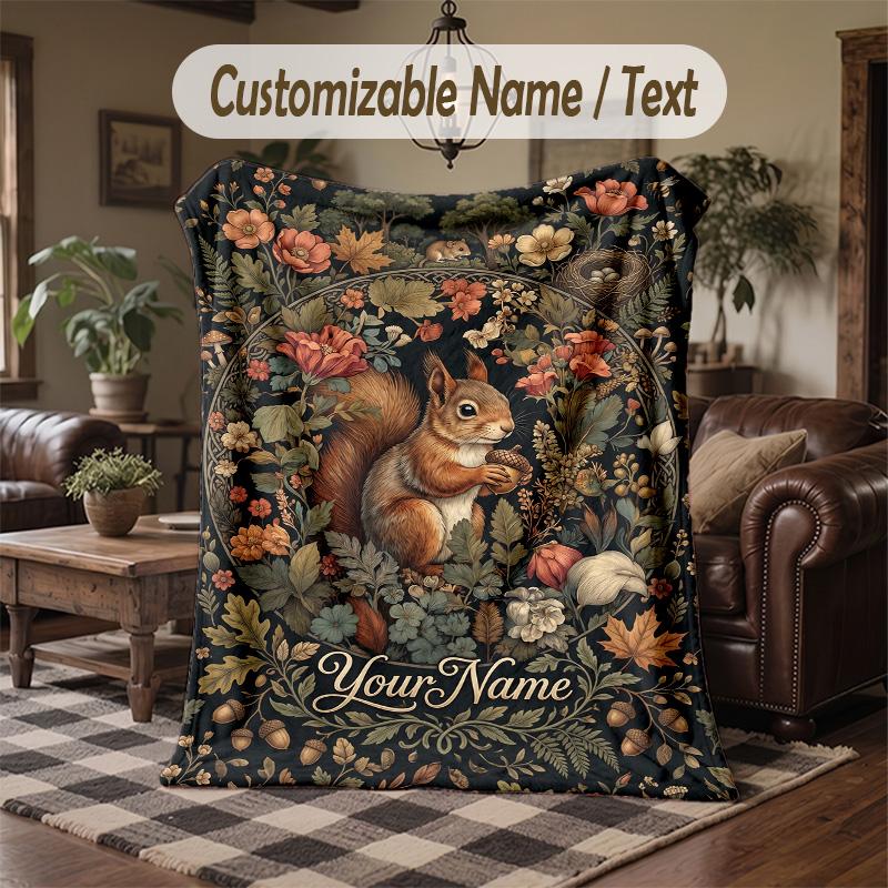 Autumnal Leaves Artwork Theme Throw Blanket Custom Name Text Personalized Blanket Soft Cozy Blanket for Home Sofa Bed