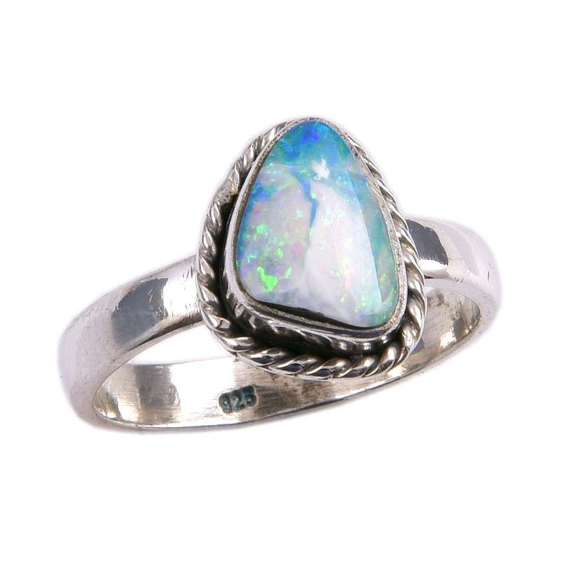 Natürlicher australischer Opal Edelstein, handgefertigt, 925er Massivsilber, Geschenkring S.5,5 M7Z60