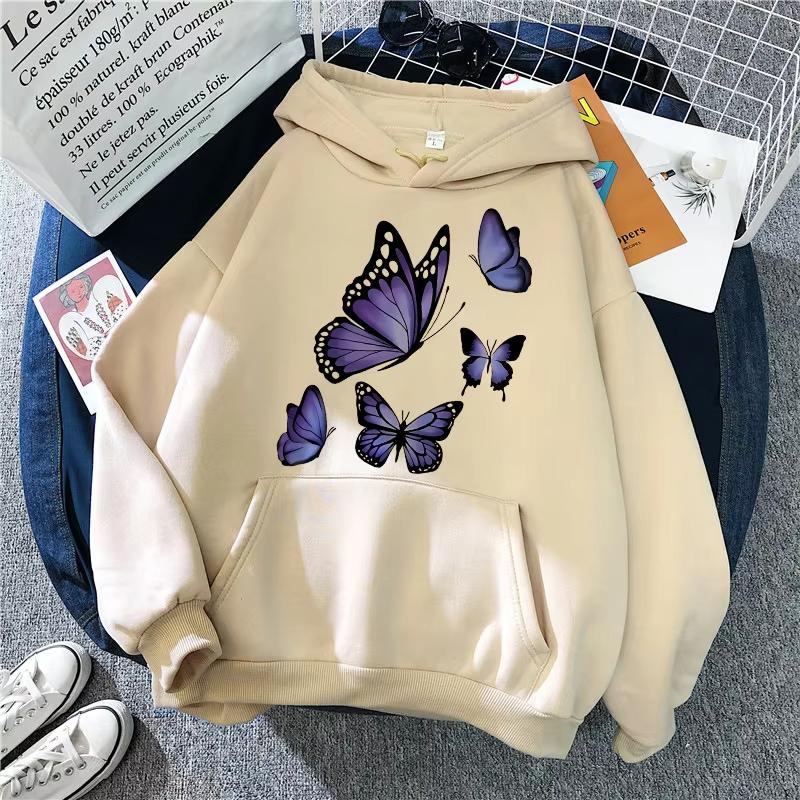 Lustige 90er Grafik Schmetterlingsmuster Gedruckte Hoodies Damen Herren Vintage Y2k Sweatshirts Kapuzenkleidung